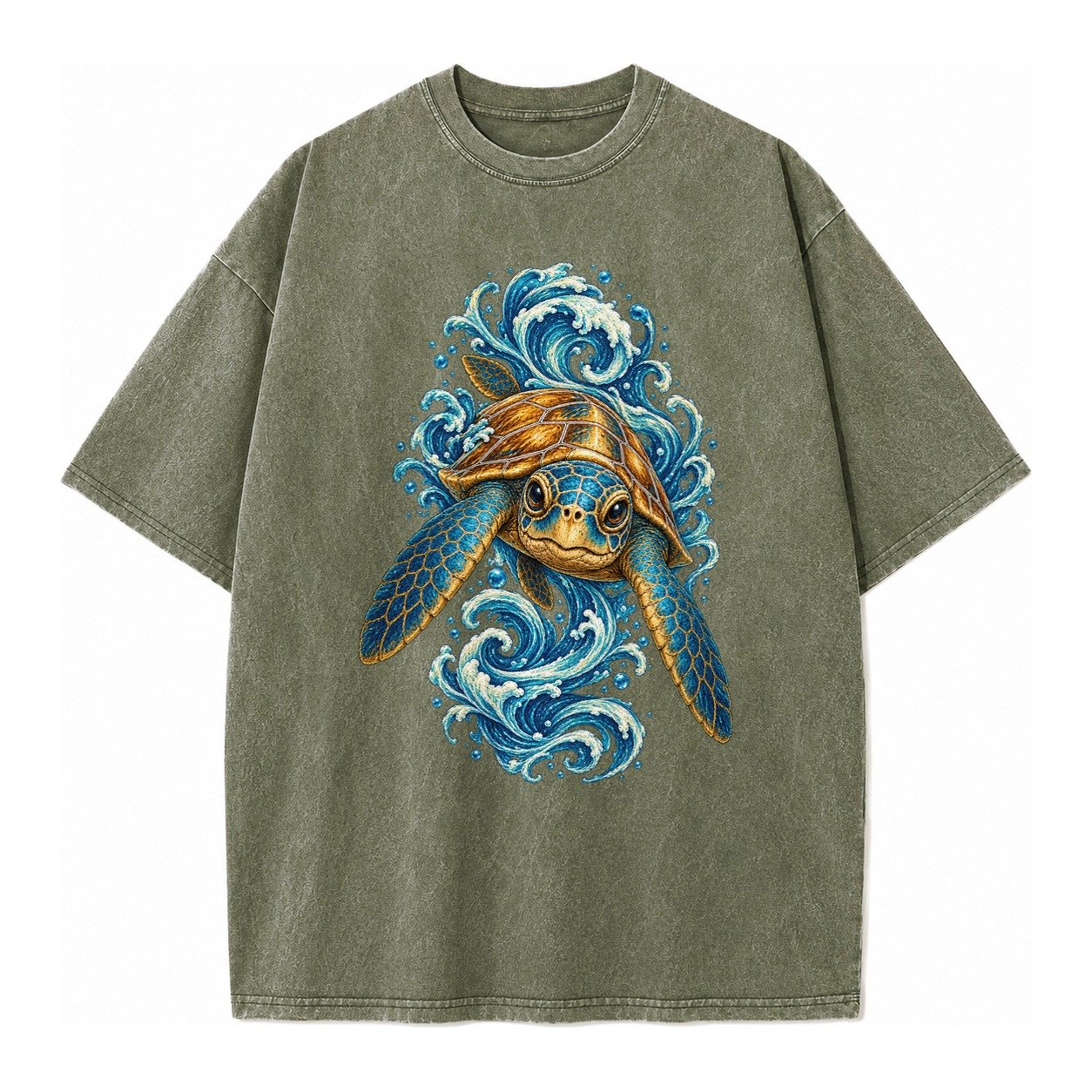Ornate Sea Turtle Vintage T-shirt – Army Green