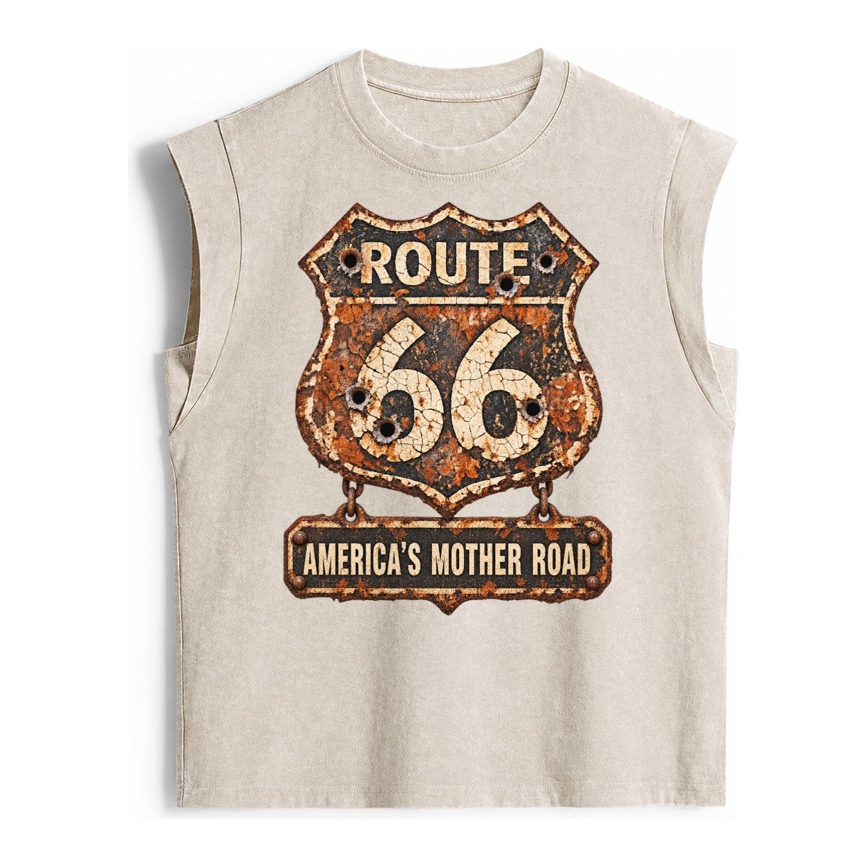 Route 66 Weathered Vintage Washed Tank – Beige