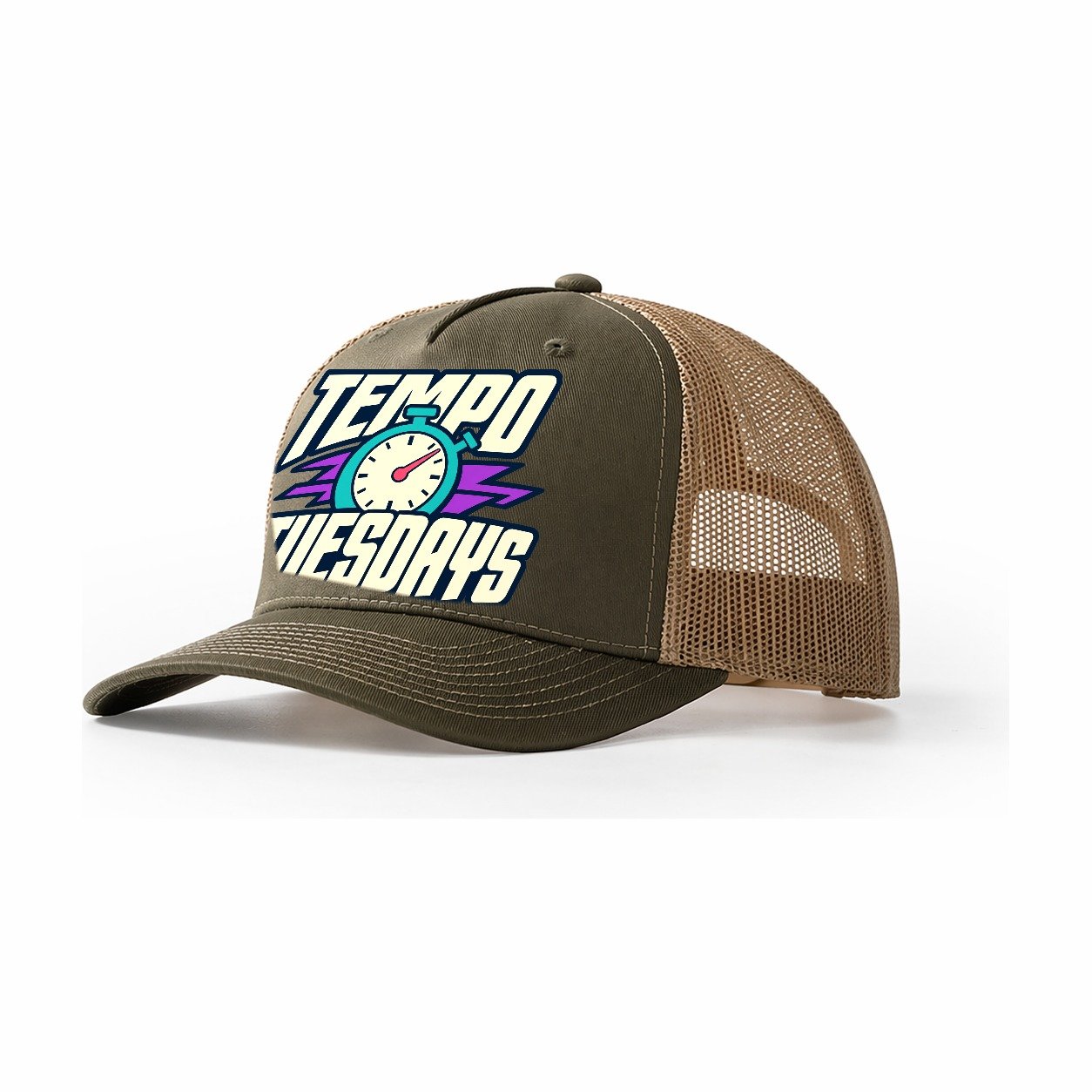 Tempo Tuesdays 90S Running Clubs Trucker Hat – Olive Khaki