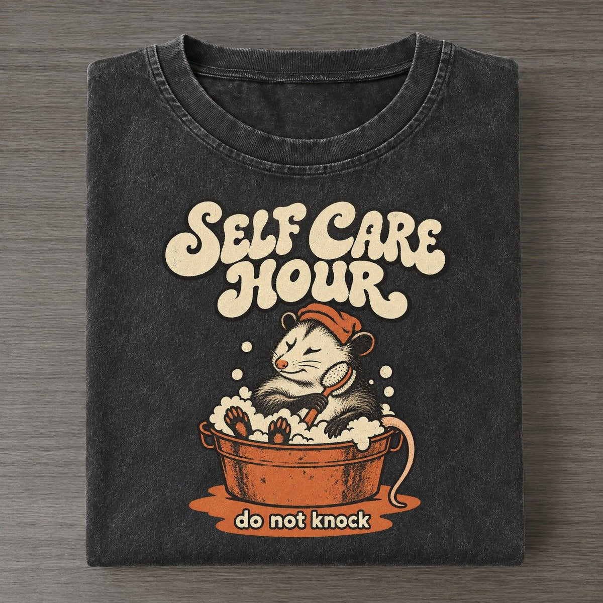 Self Care Hour Raccoons Off Duty Vintage T-shirt – Black