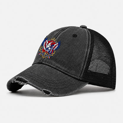 France Heraldic Crest Country Logos Washed Trucker Hat – Black