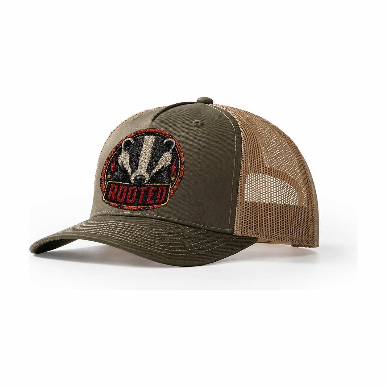 Badger Rooted Badge Trucker Hat – Olive Khaki