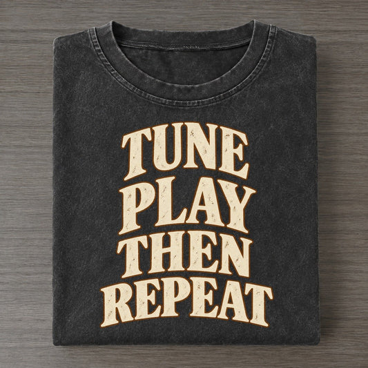 Tune Play Then Repeat Pastimes Companions Vintage T-shirt – Black