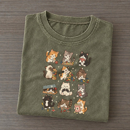 Game Night Cat Club Vintage T-shirt – Army Green