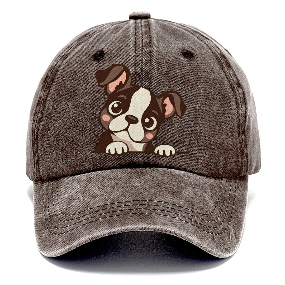 Peeking Boston Terrier Puppy Classic Cap – Brown