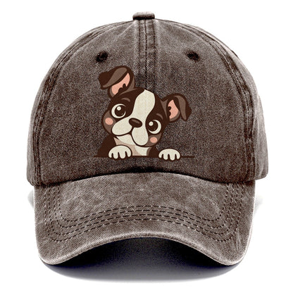 Peeking Boston Terrier Puppy Classic Cap – Brown