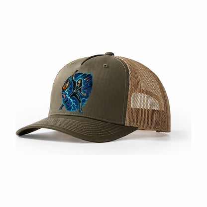 Ace Frehley Cosmic Solo Guitar Raised High Space Station Bac Trucker Hat – Olive-Khaki