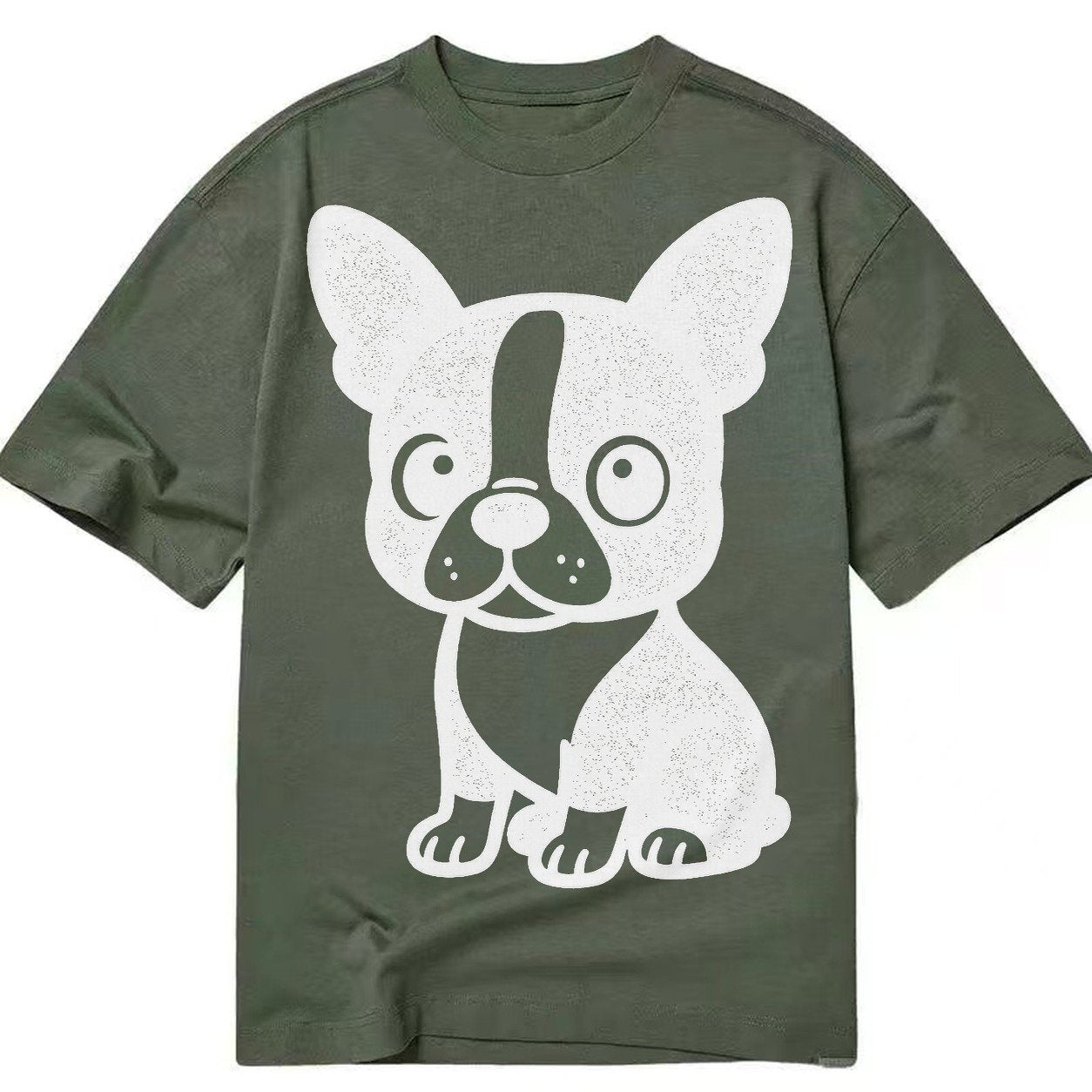 Boston Terrier Black And White Sitting Pose With Tuxedo Mark Classic T-shirt – Army Green
