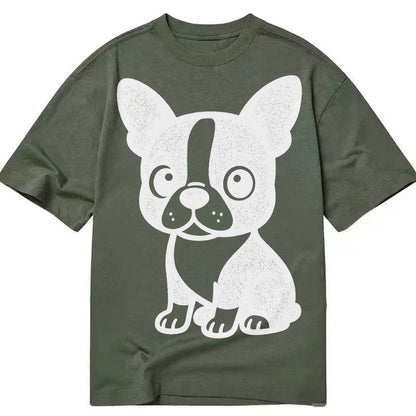 Boston Terrier Black And White Sitting Pose With Tuxedo Mark Classic T-shirt – Army Green