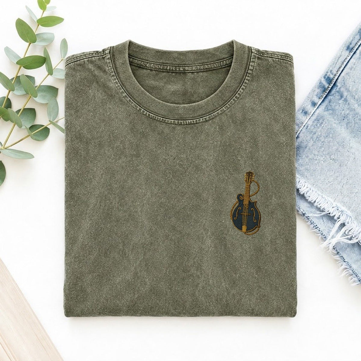 Mandolin Left Chest Vintage T-shirt – Army Green