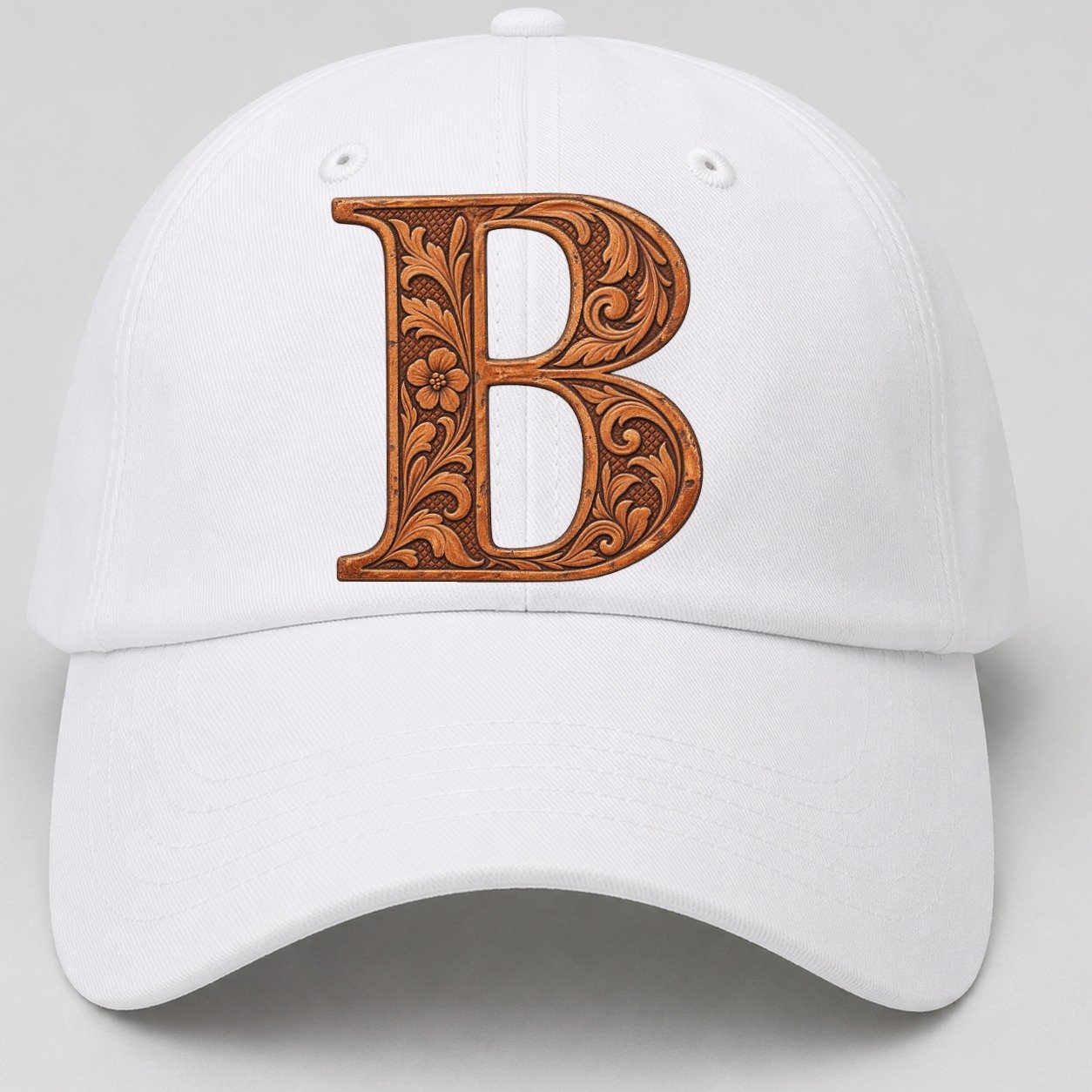 Tooled Leather B Monogram Baseball Cap – White