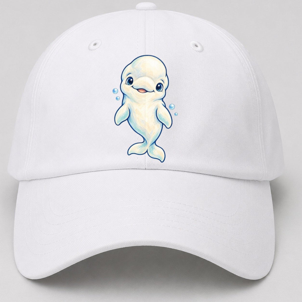 Beluga Whale Front Smile Sea Sprite Baseball Cap – White