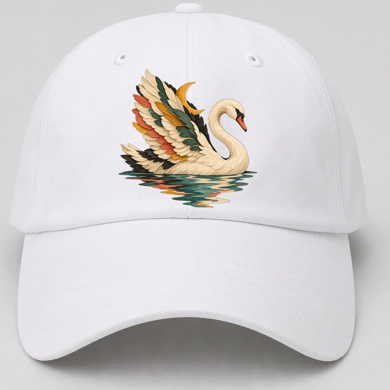 Swan Moon Reflection Gentle Wild Baseball Cap – White