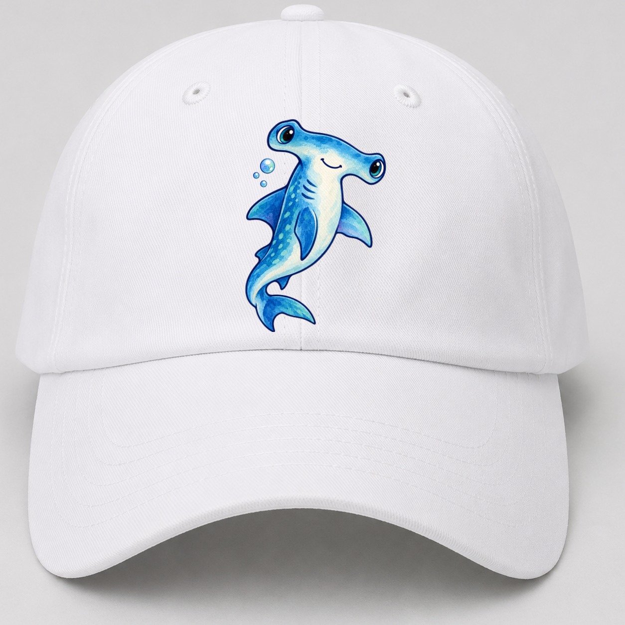 Hammerhead Shark Upward Swim Sea Sprite Baseball Cap – White