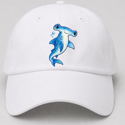 Hammerhead Shark Upward Swim Sea Sprite Baseball Cap – White