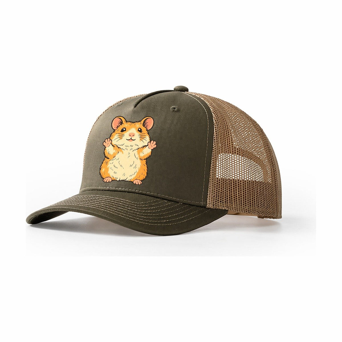 Hamster Paws Up Small Pet Logos Trucker Hat – Olive Khaki