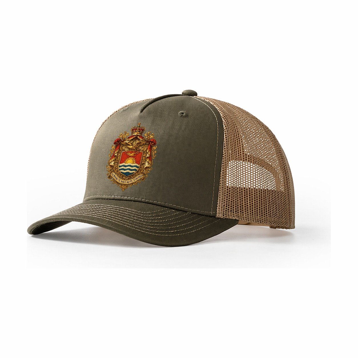Golden Peace Embroidered Trucker Hat – Olive-Khaki
