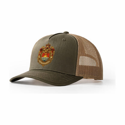 Golden Peace Embroidered Trucker Hat – Olive-Khaki