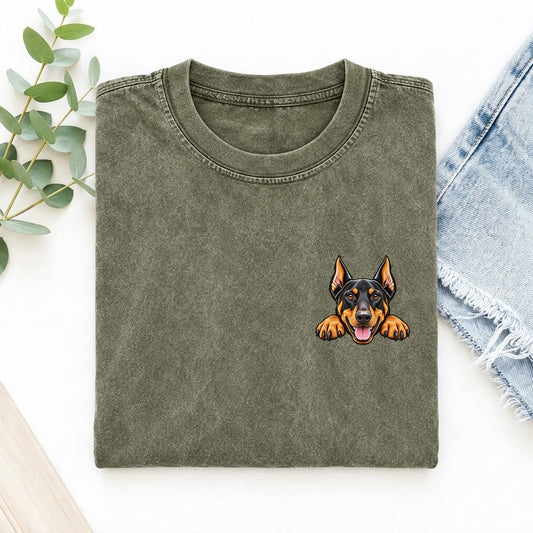 Doberman Left Chest Vintage T-shirt – Army Green
