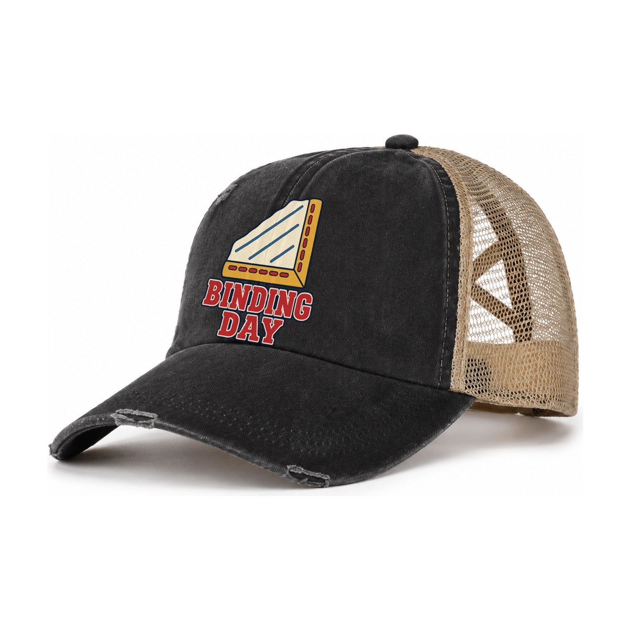 Binding Day Sewing And Quilting Women's Ponytail Trucker Hat – Washed Black Khaki