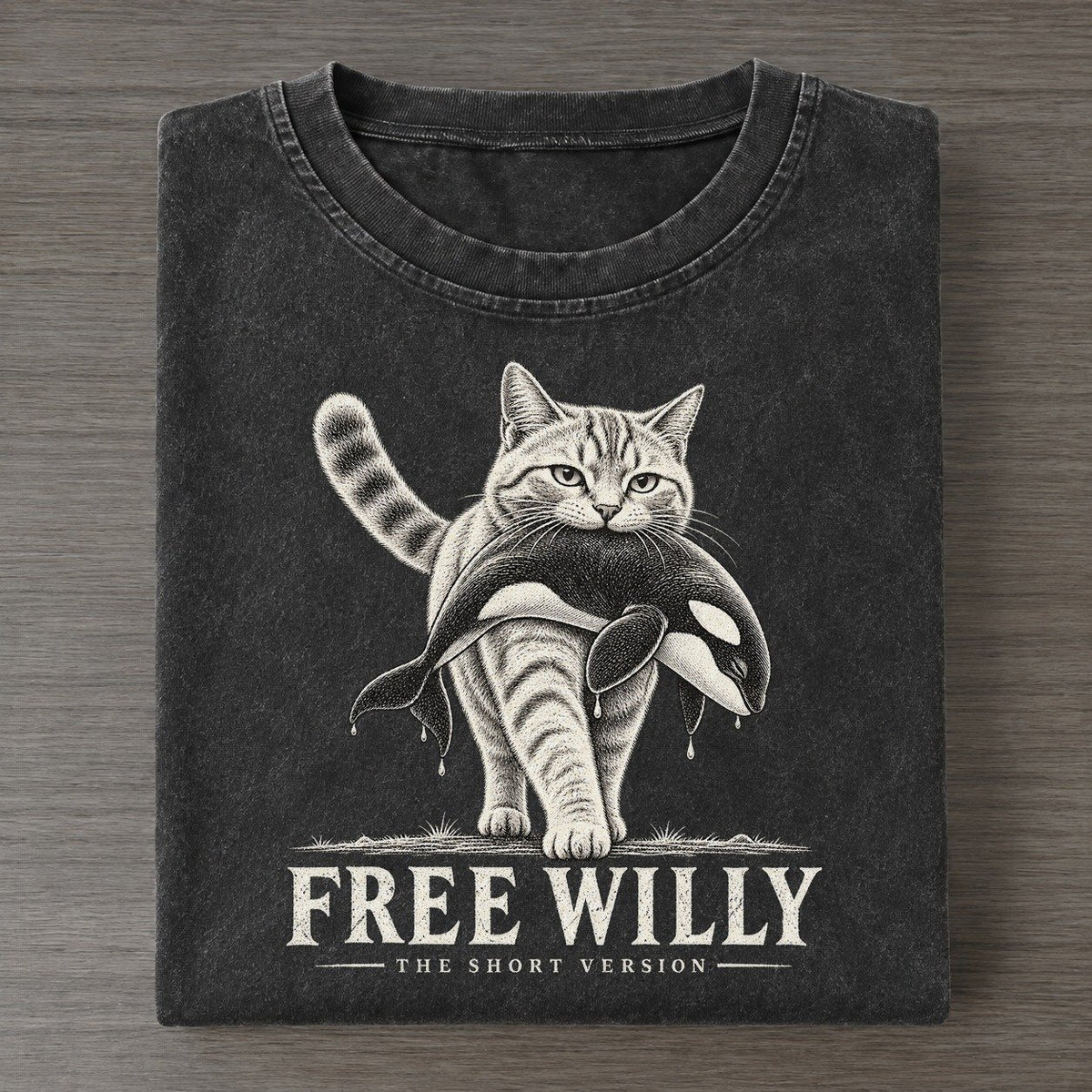 Free Willy Short Version Cats Vintage T-shirt – Black