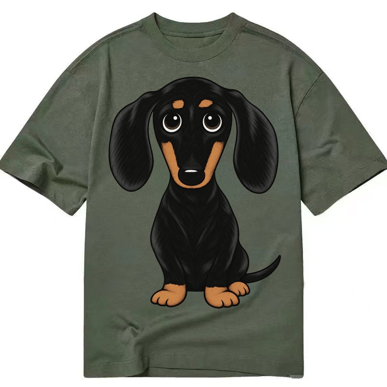 Vintage Style Dachshund Print Classic T-shirt – Army Green
