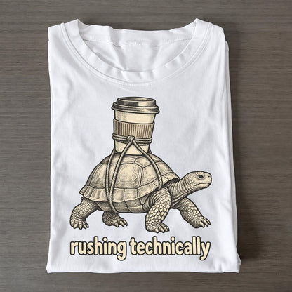 Tortoise Rushing Technically Unbothered Creatures Classic T-shirt – White