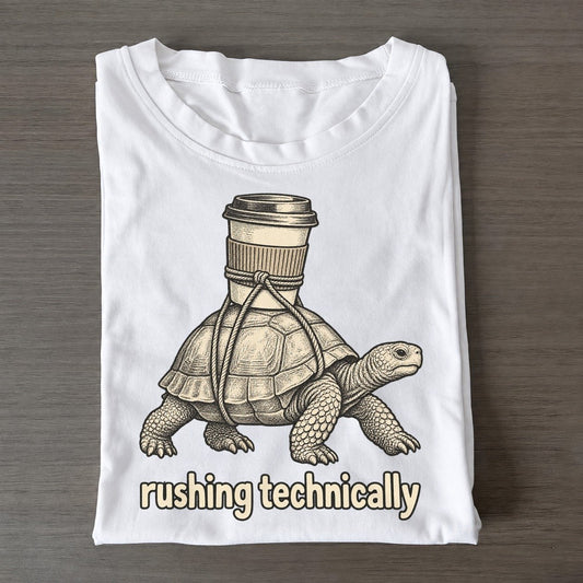 Tortoise Rushing Technically Unbothered Creatures Classic T-shirt – White