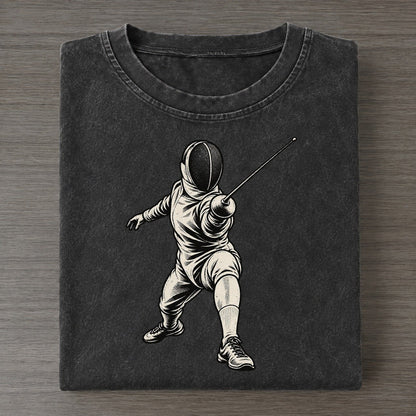 Fencer Foil Lunge Global Sports Ink Figures Vintage T-shirt – Black
