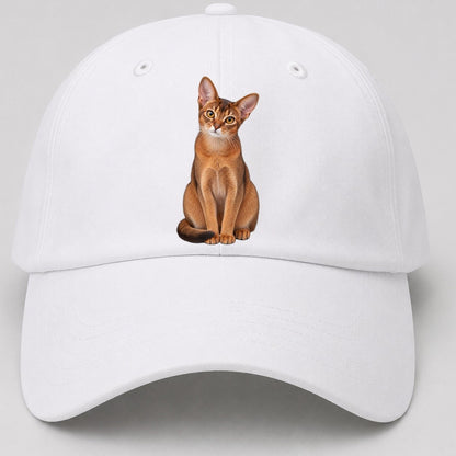 Abyssinian Seated Portrait Realistic Cat Portrait Baseball Cap – White