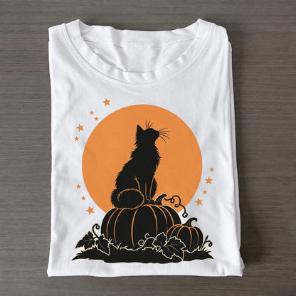 Pumpkin Stack Cat Full Moon Classic T-shirt – White