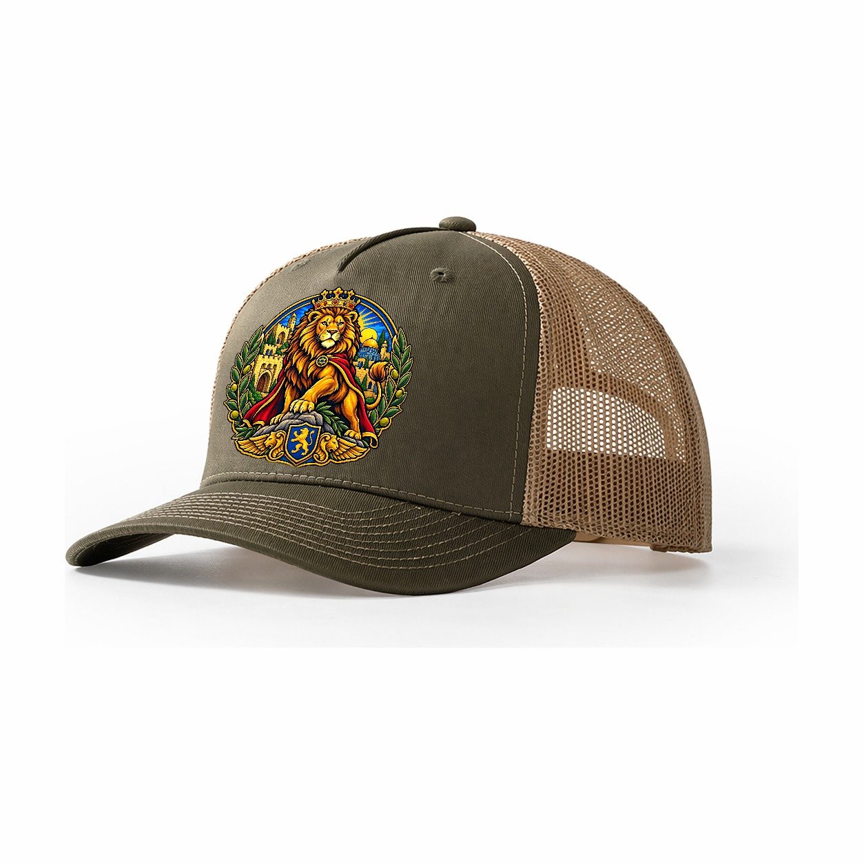 Lion Of Judah Heraldic Jerusalem Trucker Hat – Olive Khaki