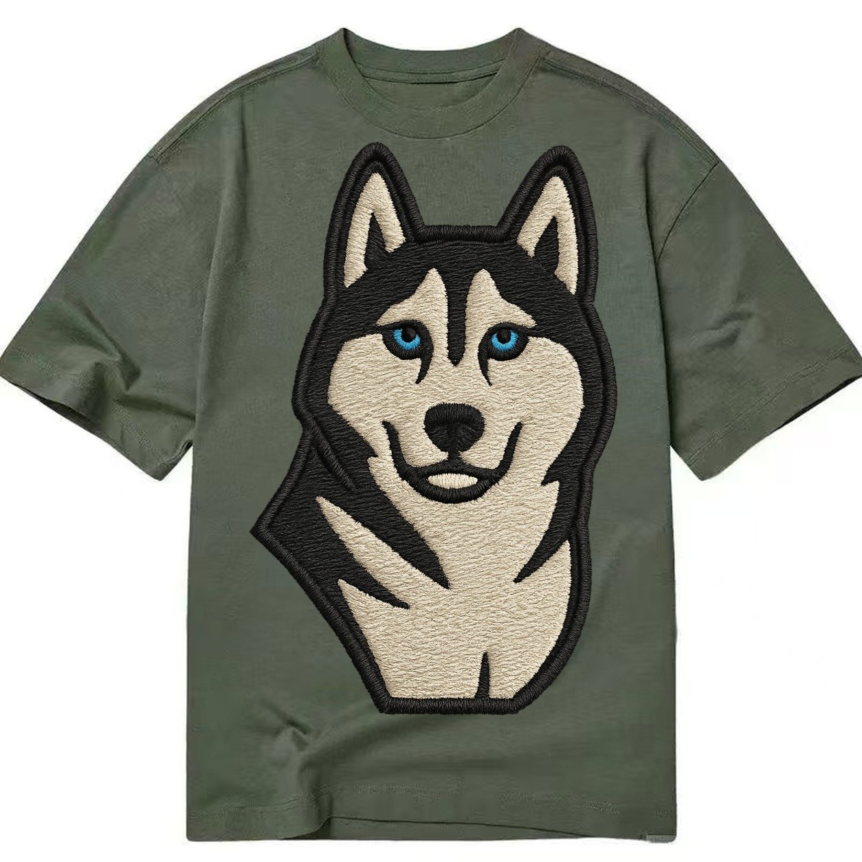 Husky Blue Eyes Close Up Portrait Classic T-shirt – Army Green