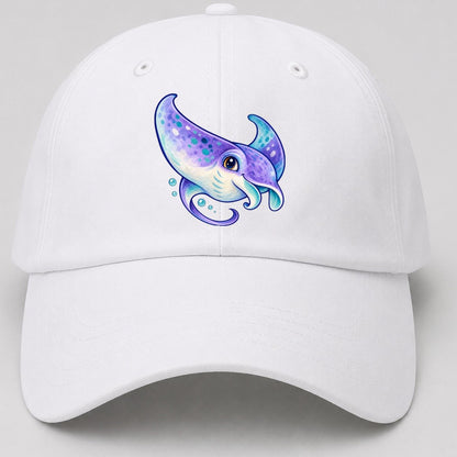 Manta Ray Barrel Turn Sea Sprite Baseball Cap – White