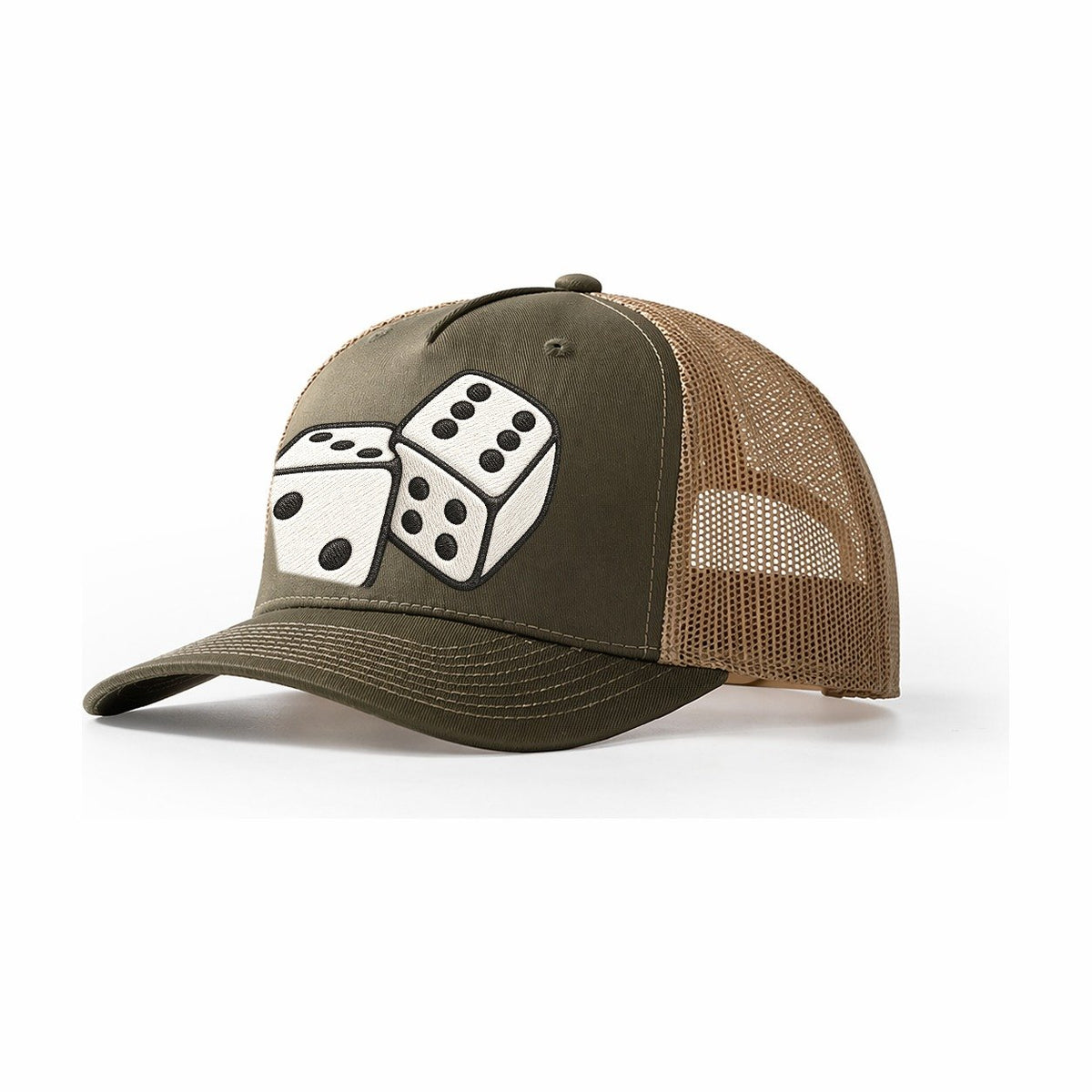 Pair Of White Dice Board Games Trucker Hat – Olive Khaki