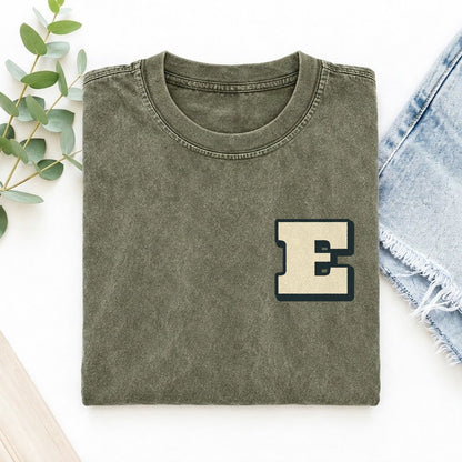 Initial E Left Chest Vintage T-shirt – Army Green