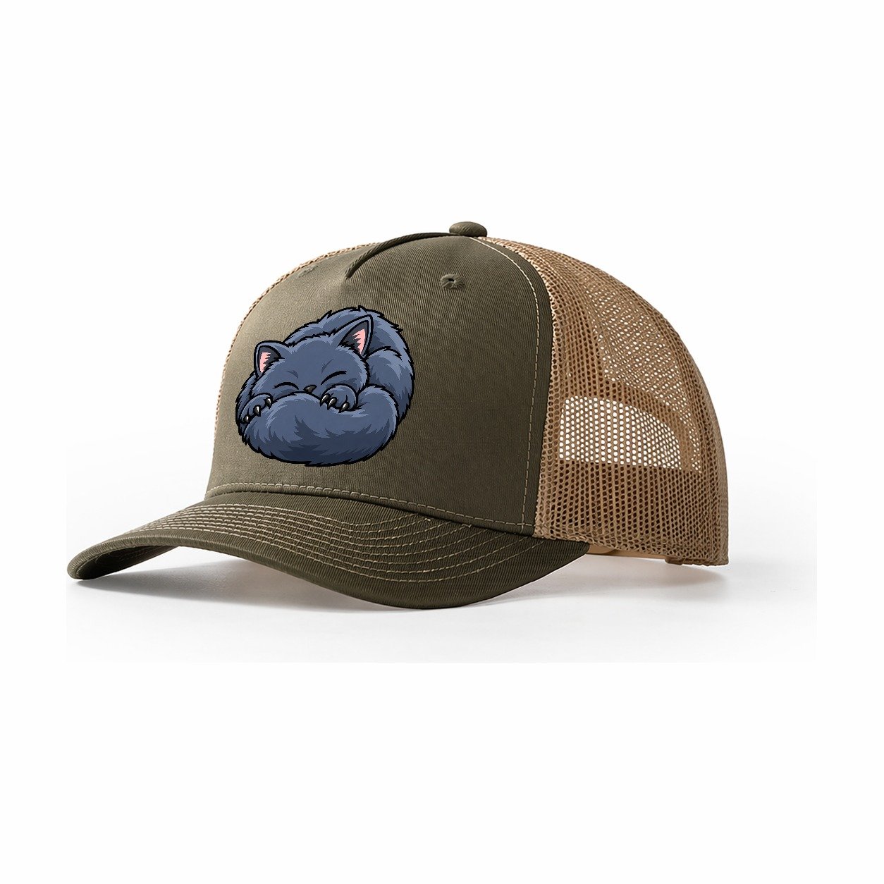 British Shorthair Sleeping Peeking Cats Trucker Hat – Olive Khaki