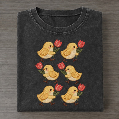 Chicks With Flowers Single File Vintage T-shirt – Black
