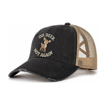 Deer Animal Puns Women's Ponytail Trucker Hat – Washed Black Khaki