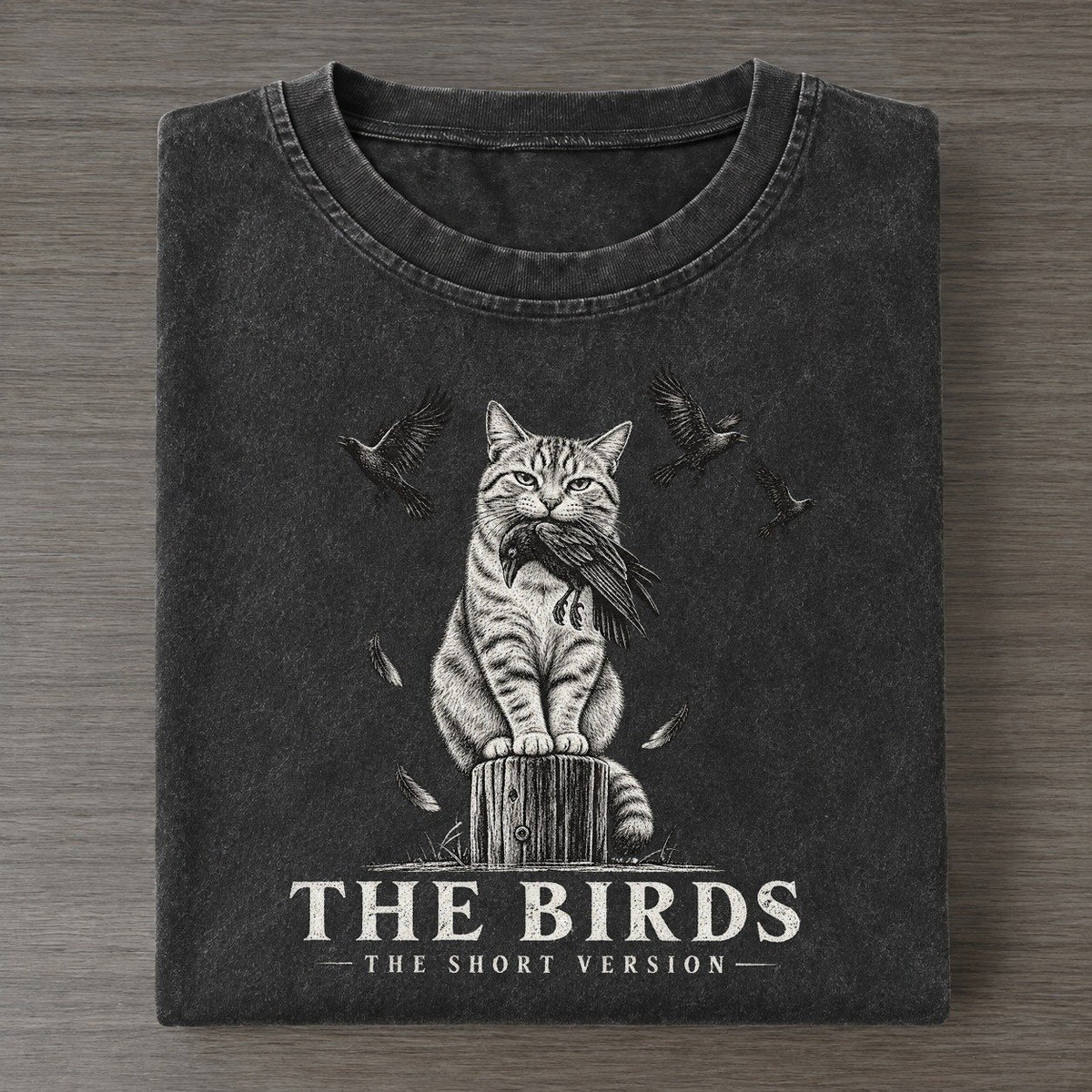 The Birds Short Version Cats Vintage T-shirt – Black
