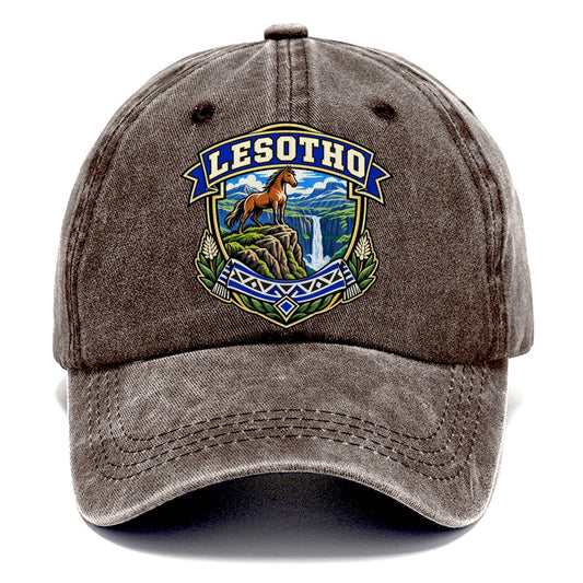 Lesotho Retro Badge Country Logos Classic Cap – Brown