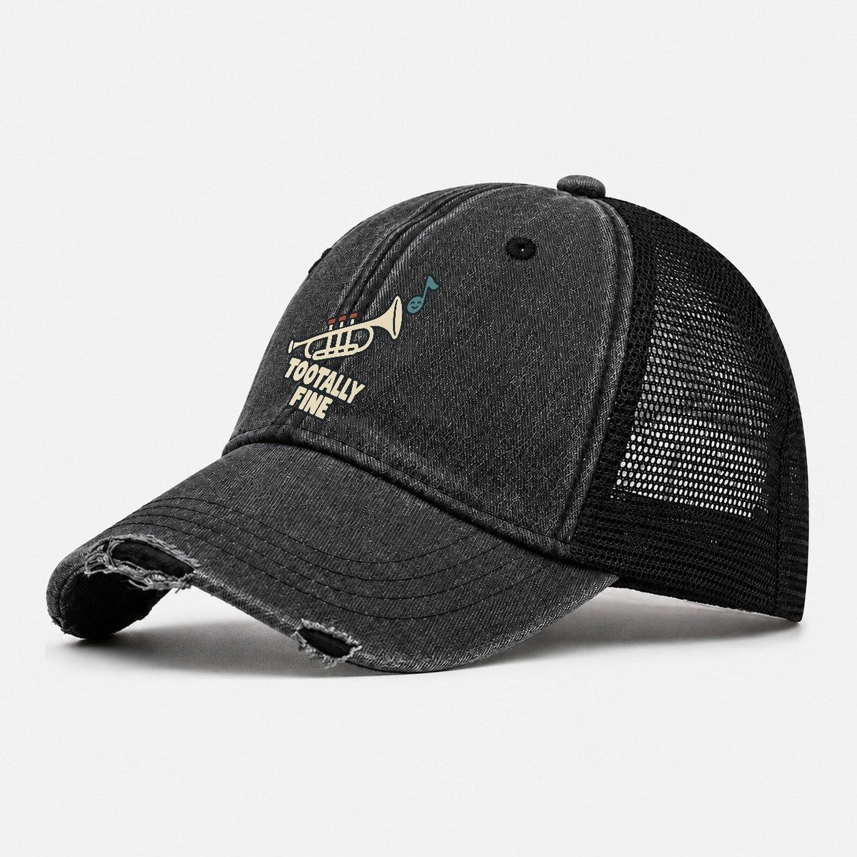 Tootally Fine Familiar Punchlines Washed Trucker Hat – Black