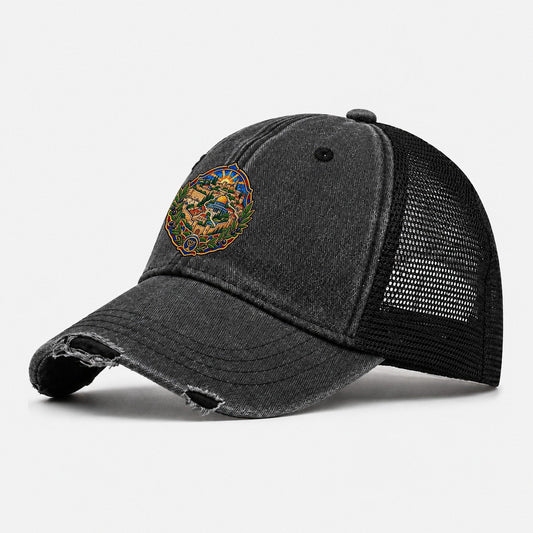 Madaba Style Mosaic Map Jerusalem Washed Trucker Hat – Black