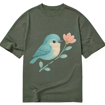 Aqua Chickadee Perched On Mint Eucalyptus Turquoise Cap Swee Classic T-shirt – Army Green