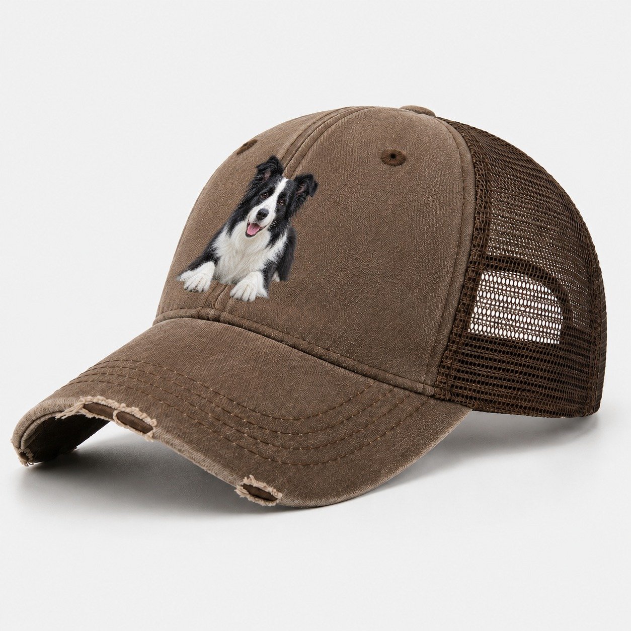 Border Collie Lying Down Top Breeds Washed Trucker Hat – Coffee