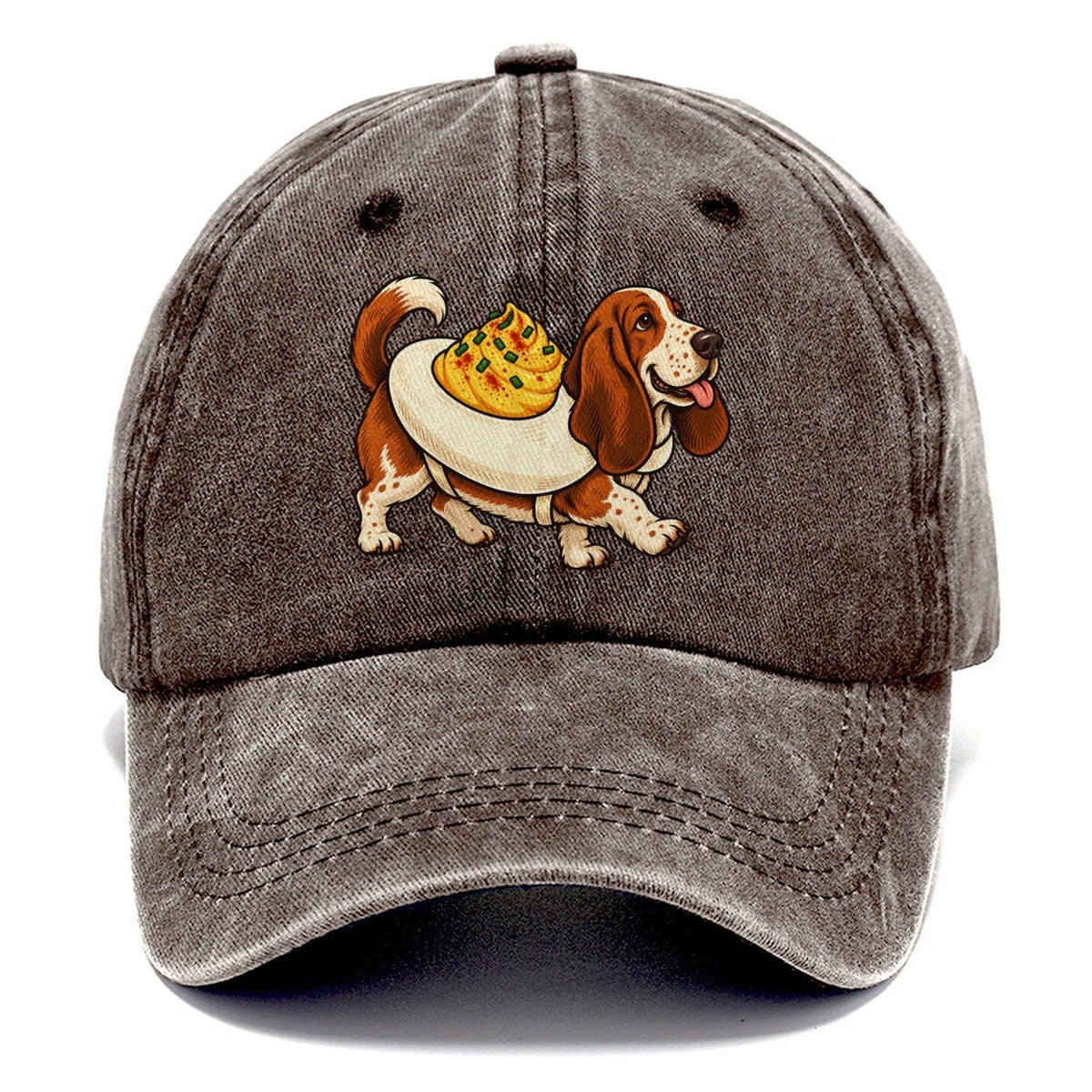 One Basset Hound In Halloween Costume Deviled Egg Costume With A Yolky Yellow Center Halloween Dog Parade Classic Cap – Brown