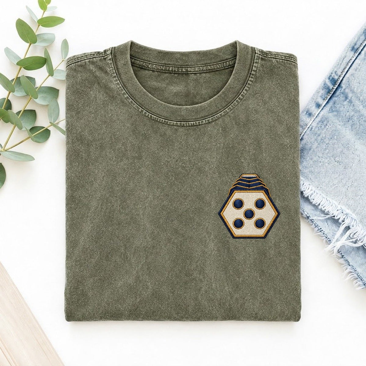 Concertina Hex Fold Left Chest Vintage T-shirt – Army Green