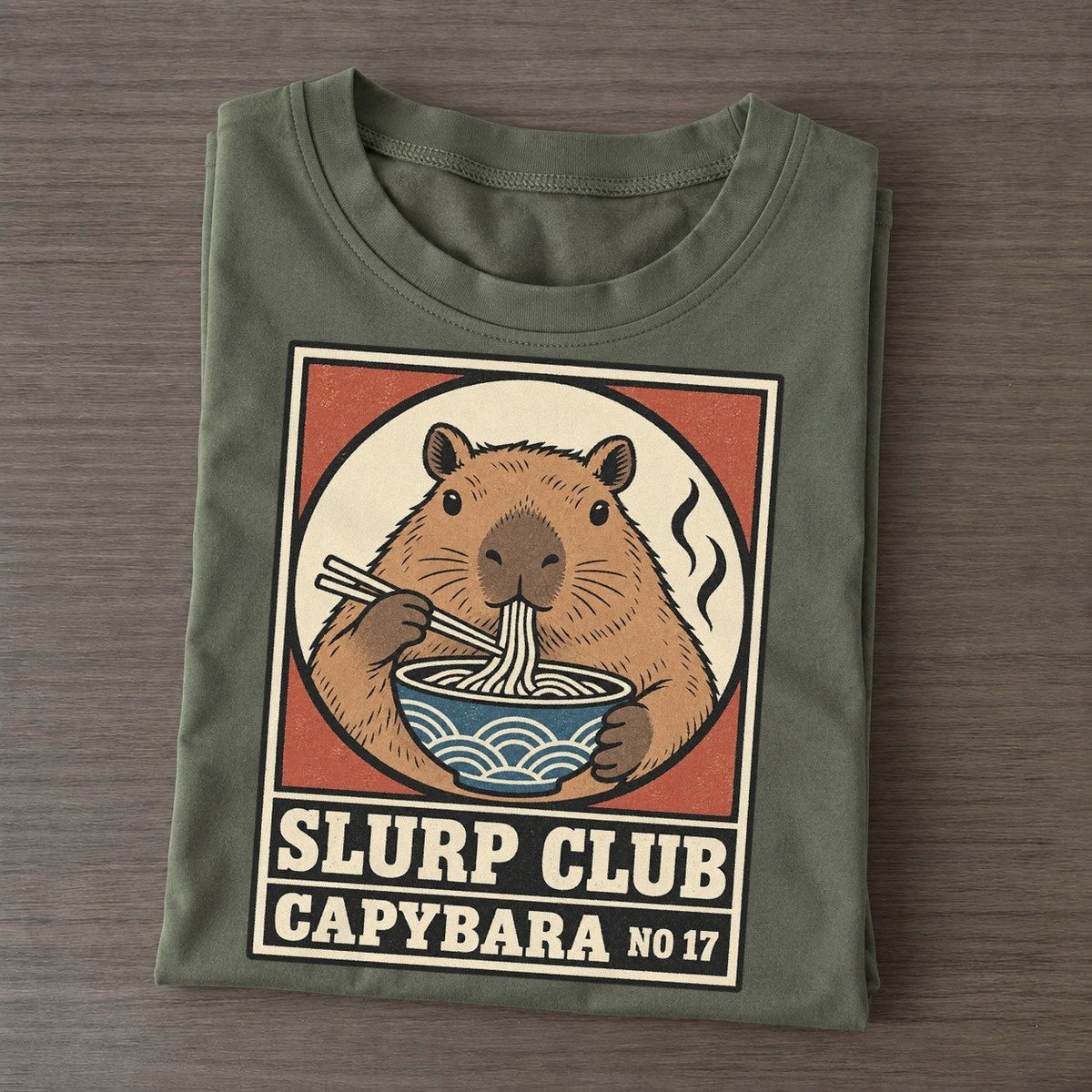 Capybara Calm Slurp Club Classic T-shirt – Army Green