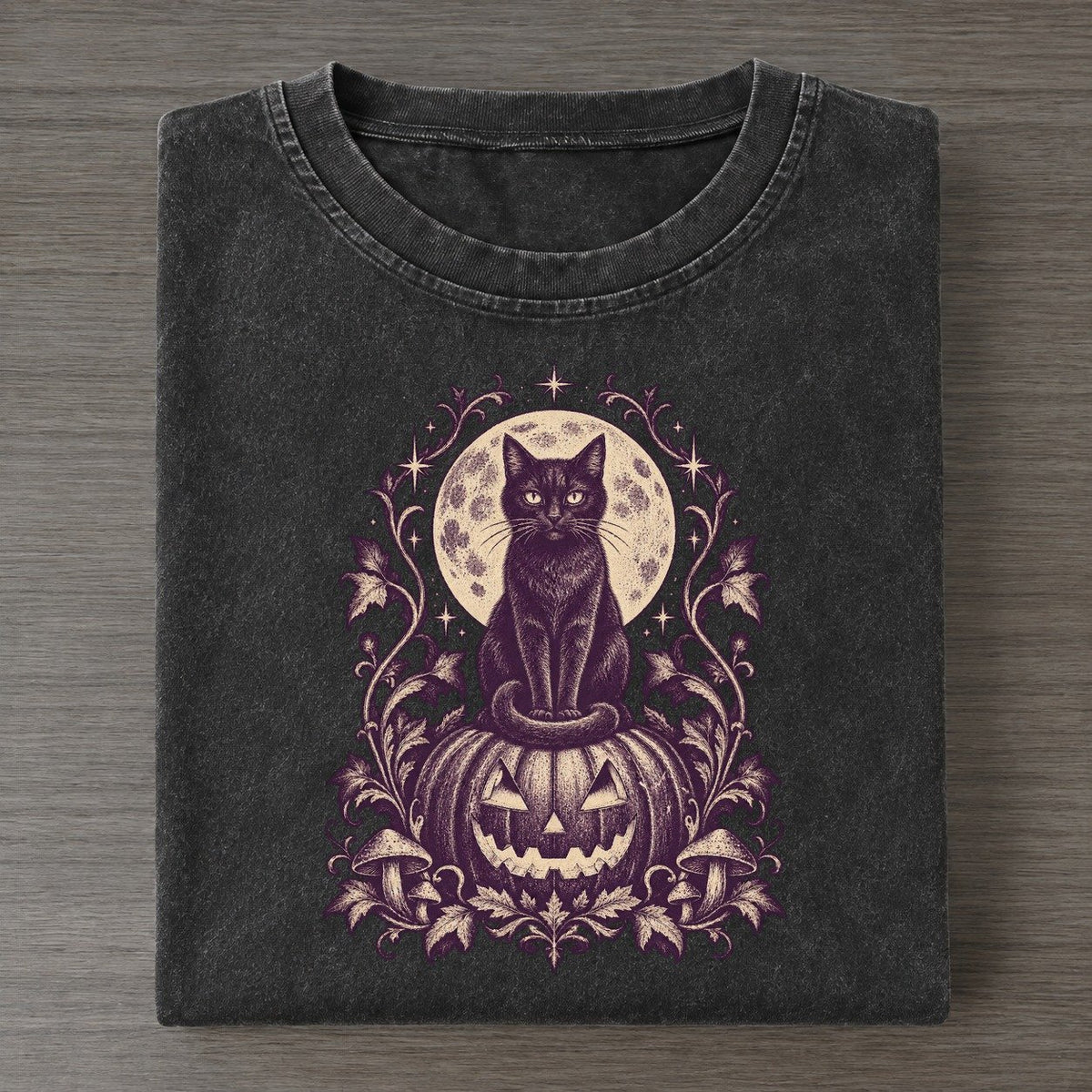 Black Cat Jack O Lantern Midnight Haunt Vintage T-shirt – Black