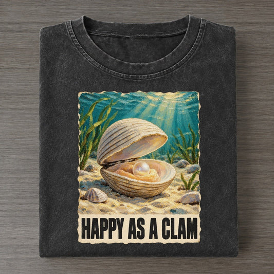 Clam Happy As A Clam Animal Puns Vol. 2 Vintage T-shirt – Black